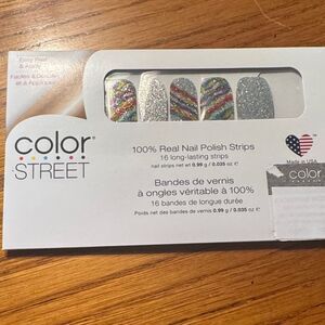 Color Street Glittering Silver and Vibrant Rainbow Nail Strips